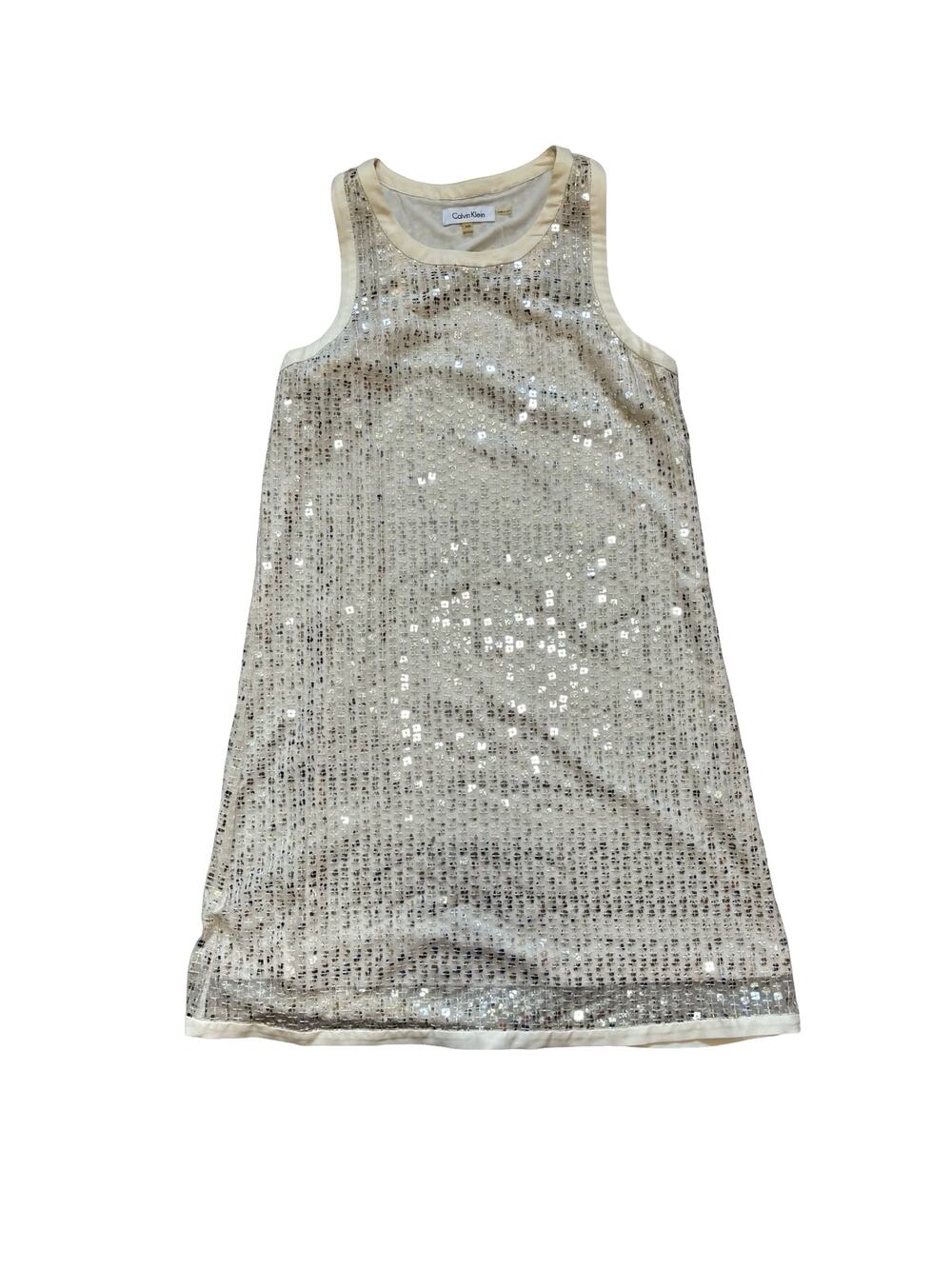 Calvin Klein Silver Sequin Sleeveless Mini Party Dress White XS